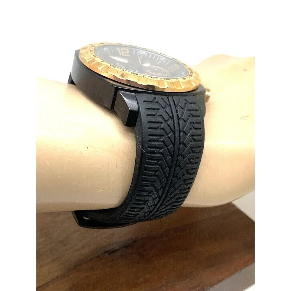 Oceanaut Men's Watch OC1121 Quartz Chronograph Gold Black Dial Rubber Band 47mm